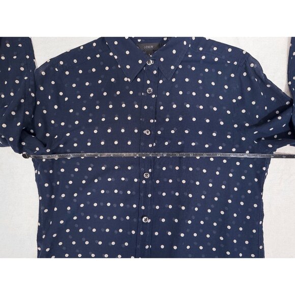 J. Crew Navy Polka Dot Long Sleeve Button Front Top Size 2 Cotton & Silk Blend - Picture 10 of 11